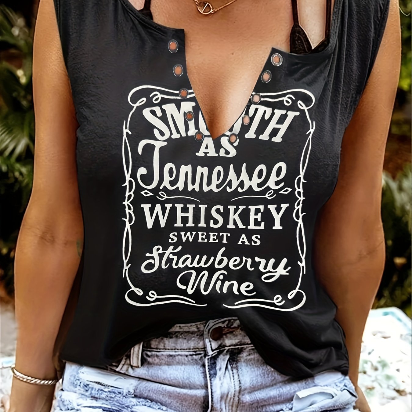 Smooth As Tennessee Whiskey Sweet As Strawberry Wine Shirt Ring Hole Sleeveless Sexy V-Neck Womens Country Music Tank Top