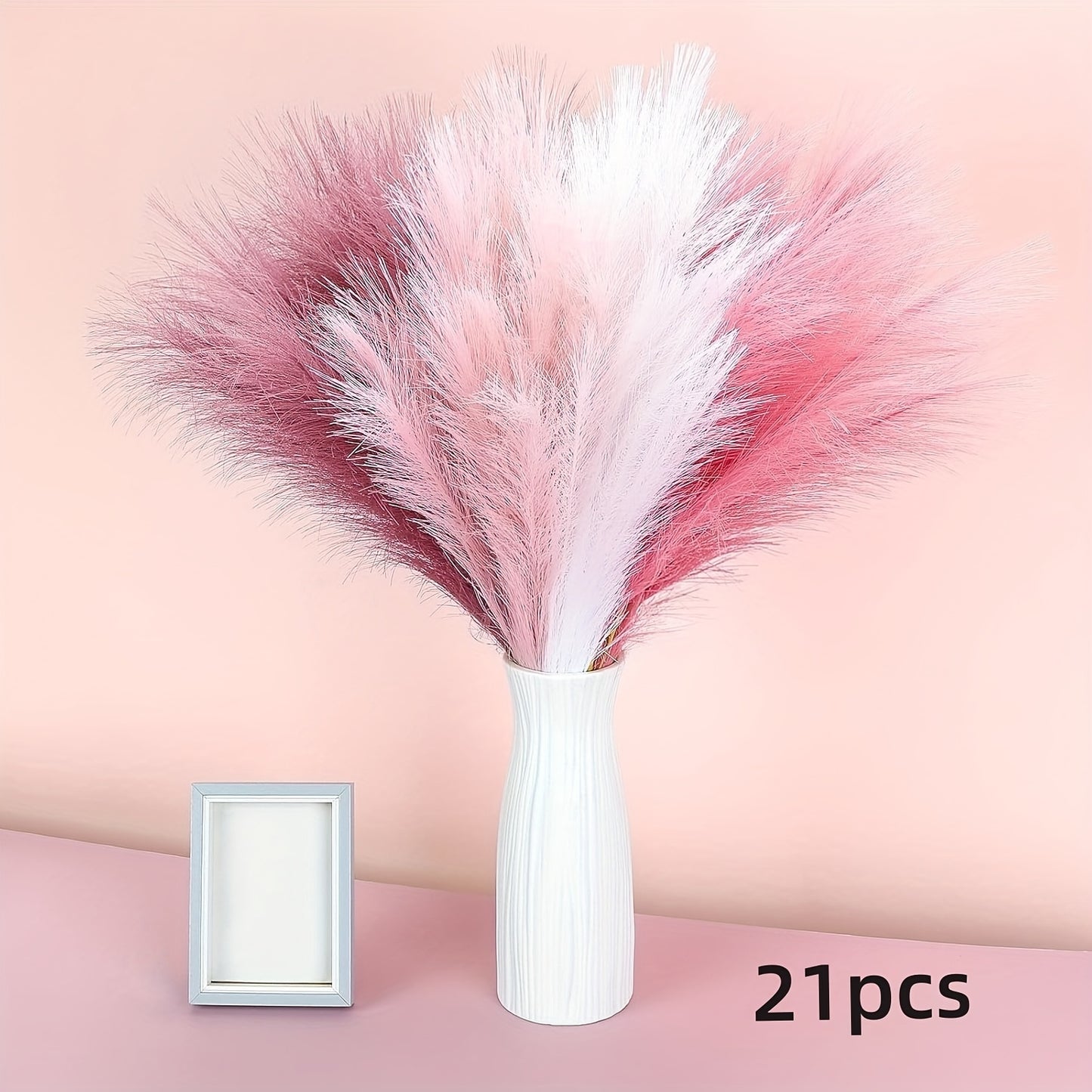 21pcs Artificial Pampas Grass - Faux Reed Feathers for Home & Wedding Decor, Perfect for Vase Display, Event Styling, Table Centerpiece, Natural Aesthetic, Minimalist Arrangement, Realistic Texture, Durable Stems, Feather Acc