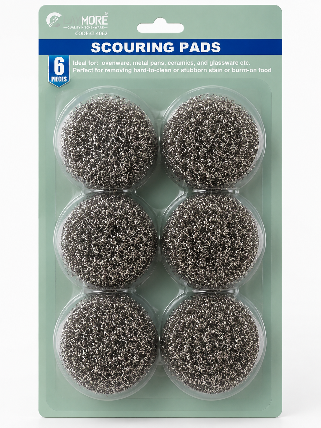 6Pk Stainless Steel Woolen Wire Scrubber Metal Scouring Pads Dish Washing & Cleaning