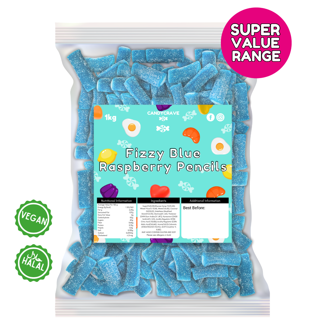 1kg Candycrave Super Value Fizzy Blue Raspberry Pencils