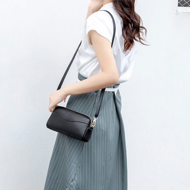 Small Zipper Crossbody Bag, Women's Double Layer Clutch Purse, Solid Color Wristlet Wallet
