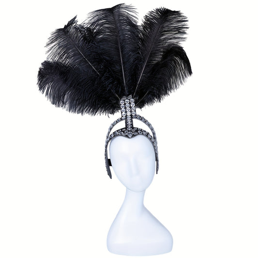Gorgeous and Shiny Stage Character Performance Headwear Props with Diamonds, Artificial Feathers for Carnival Graduation Dance Party Dress Up Accessories, Adjustable Head Circumference Size, Can Be Worn by Men and Women, DIY