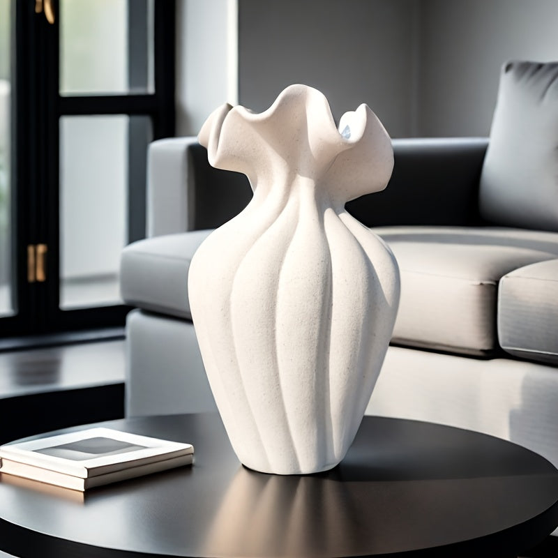 Elegant 20cm Striped Ceramic Vase with Skirt Element Design - Modern Art Style, Perfect for Fresh and Hydroponic Flowers, International Style, Flower Arrangement | Elegant Decor | Striped Texture, Vases Home Decor