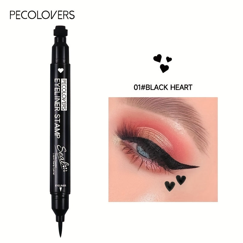 PECOLORVERS 2 in 1 Waterproof Black Liquid Eyeliner & Stamp Set - Alcohol Free, Quick-Drying Eye Makeup with Star, Moon, Heart, Flower Stamps