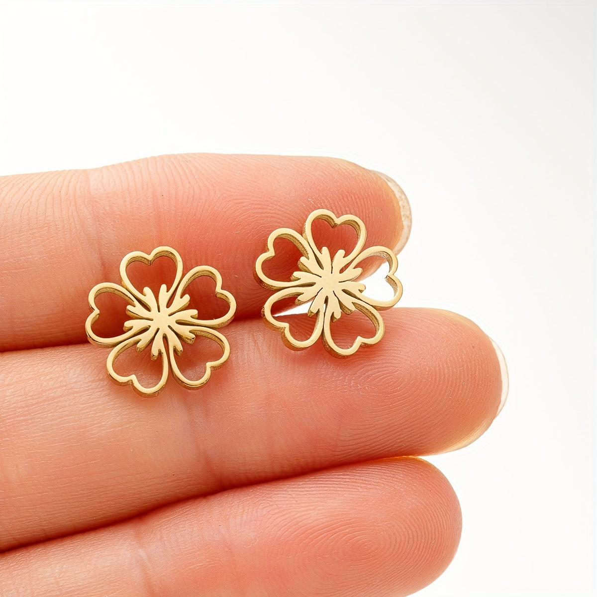 1 Pair Plum Blossom Stainless Steel Stud Earrings, Lucky Flower Earrings Jewelry Birthday Gift For Men Women