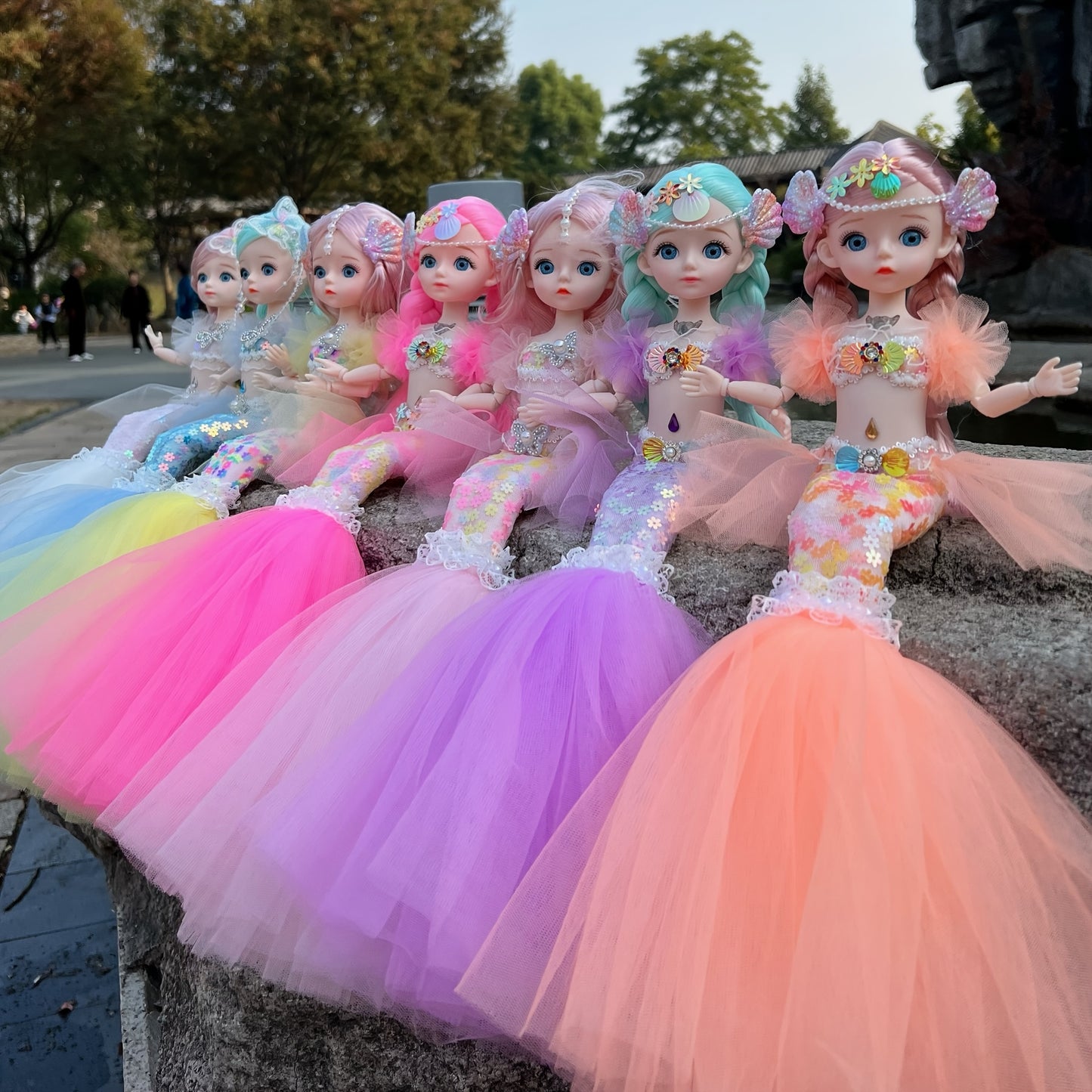 45cm/17.72inch Mermaid Doll Girl Toy Blue Eyed Children's Princess Doll Wedding Dress Doll Family Birthday Gift Fish Tail Can Be Unfolded, Christmas/Halloween/Thanksgiving Gift