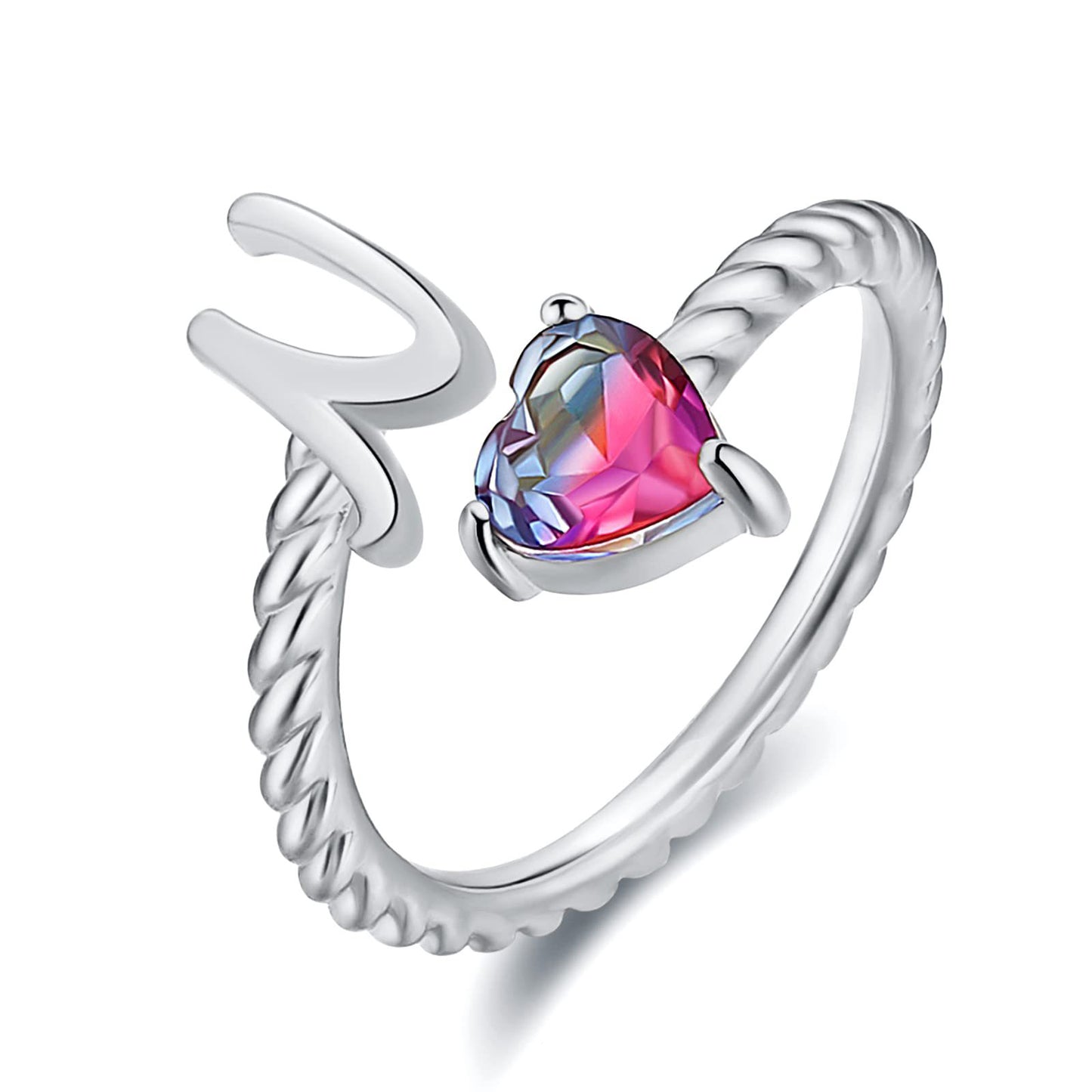 Adjustable A to T Initial Letter Ring Rings for and Women, Stacking Ring, Birthday Jewelry Gift for Mom or Girlfriend
