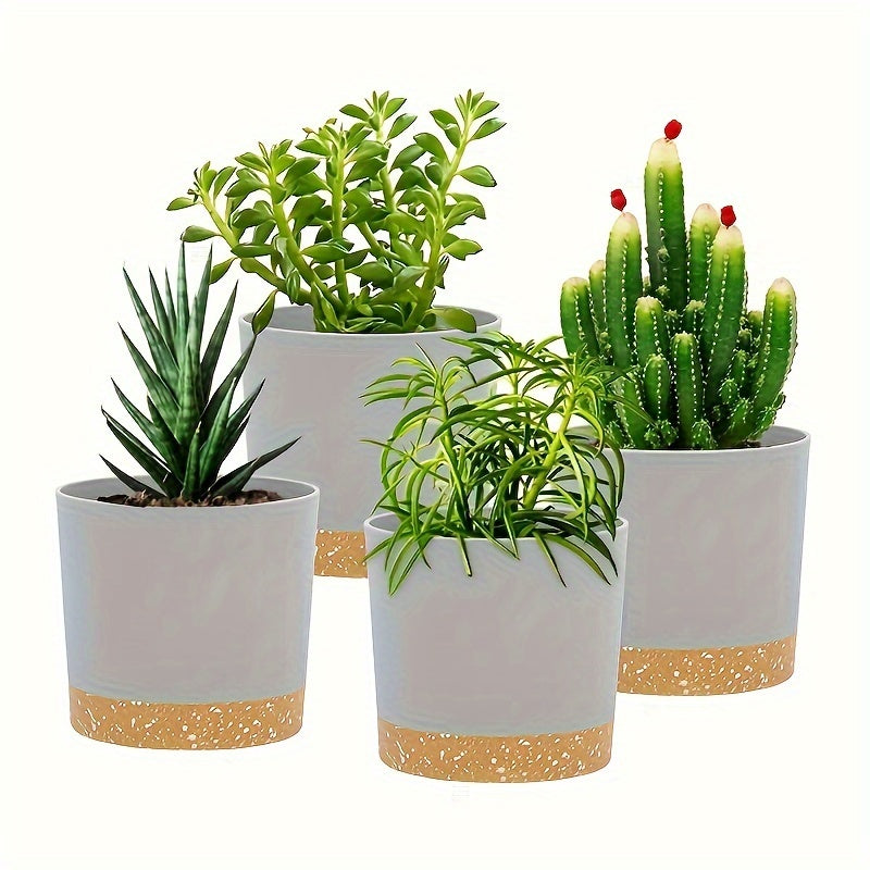 4pcs, 12.7 Cm Flower Pots, Indoor Plant Pots With Drainage Holes And Removable Base, Saucer Style Modern Decoration For Outdoor Garden Planters