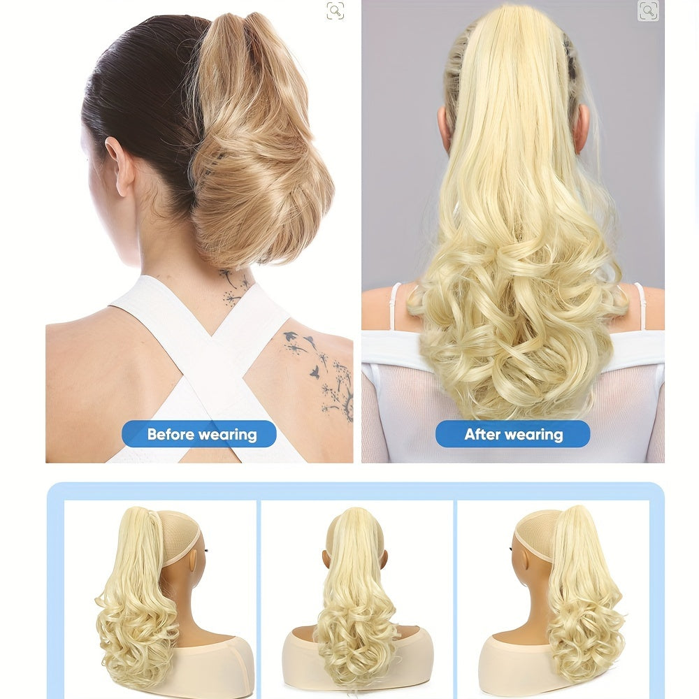 14-Inch Claw Clip Ponytail in Various Colors, Extended Pear Flower Curls, Multi-Layered Long Wavy Ponytail, Synthetic Hair Extensions Suitable for Women to Wear During New Year Role-Playing.
