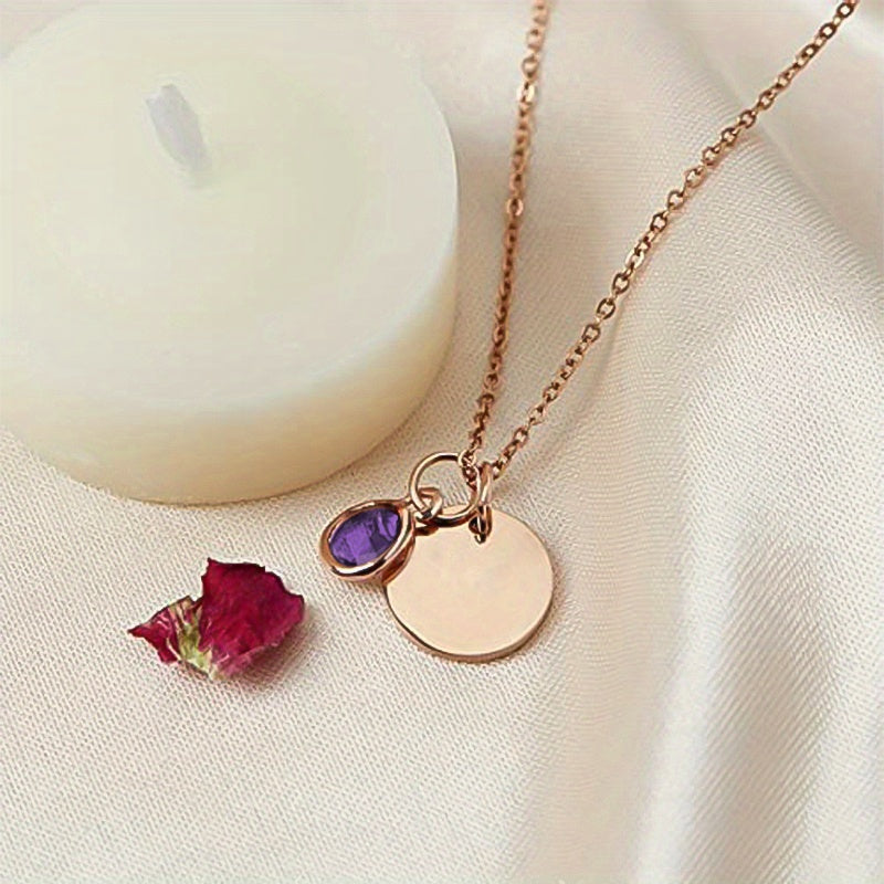 Birth Flower Engraved Necklace - Personalized Name Necklace with Birthstone and Customizable Record Time - Unique Mom Grandma Gift Idea with 12 Varieties of Birth Gemstones