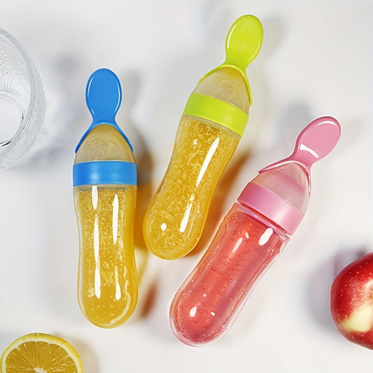 [Silicone Baby Feeder] Silicone Baby Food Feeder, Multifunctional Feeding Bottle with Spoon | Food Dispensing, Food Supplement, and Medicine Processor