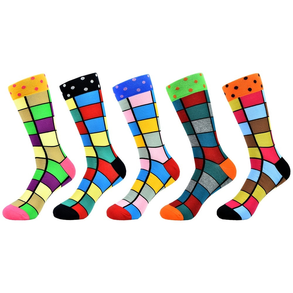 5-Pair Unisex Cool Colorful Novelty Fun Casual Couple Socks, Fun Accessories, Matching Socks, Playful Pattern, Quirky Style, Socks, Comfortable Fit, Fashion Socks, Stylish Footwear, Young Adults, Couples Gift