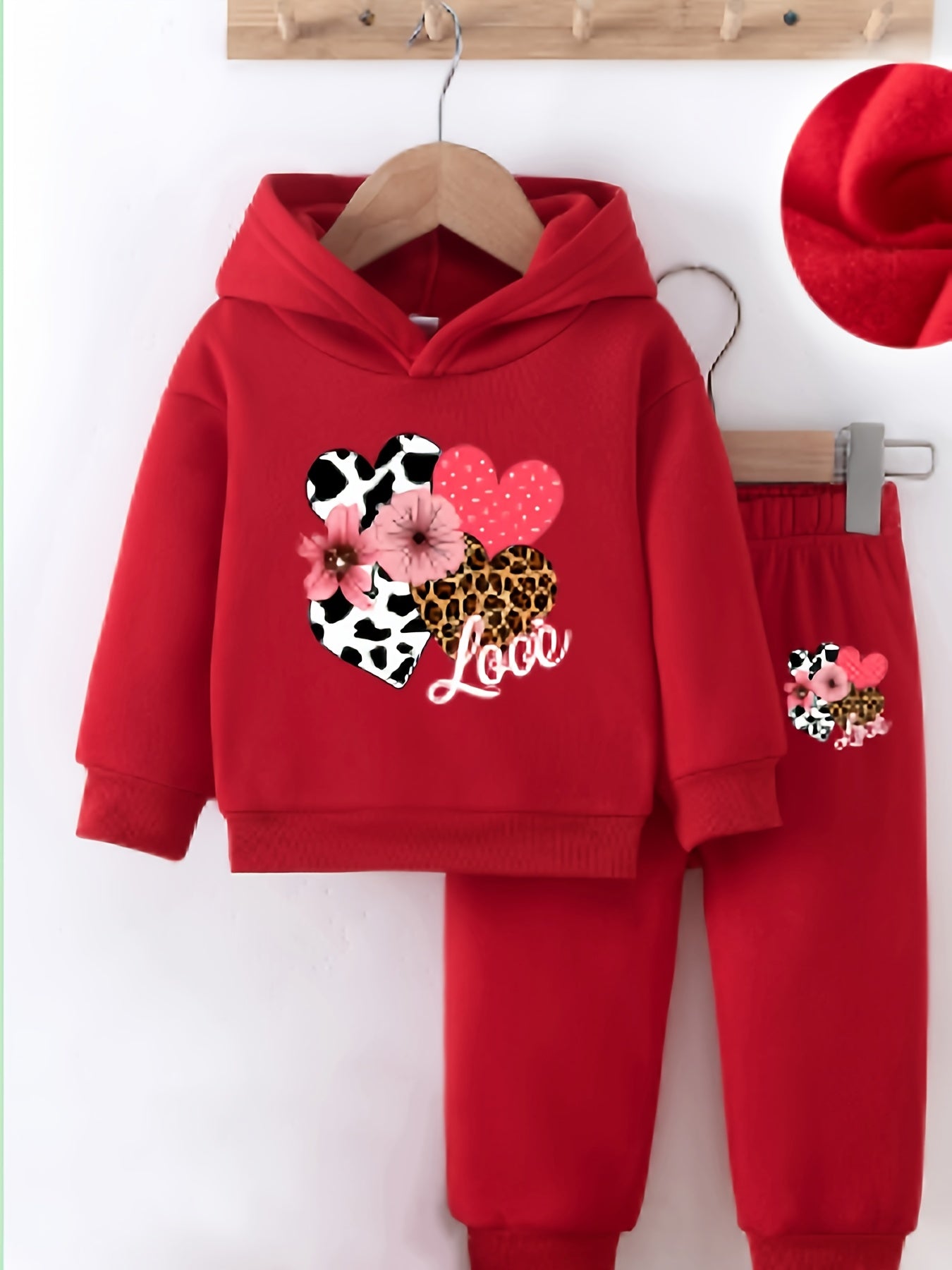Baby Girl Love Love Flower Pattern Hoodie+Casual Pants Two Piece Set Spring and Autumn Sportswear, Perfect for Outdoor