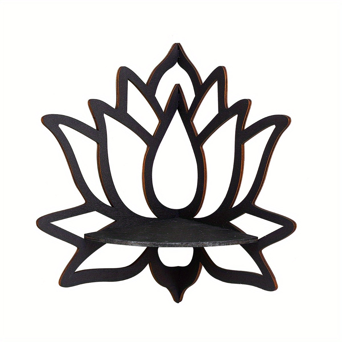 2pcs Black Lotus-Shaped Shelves, Wooden Material Lotus Wall Decoration Hangings, Flower Wall-Mounted Display Racks (Nails Not Included), DIY Assembled Wooden Crafts Hangings, Corner Wall-Mounted Decorations for Home, Used As