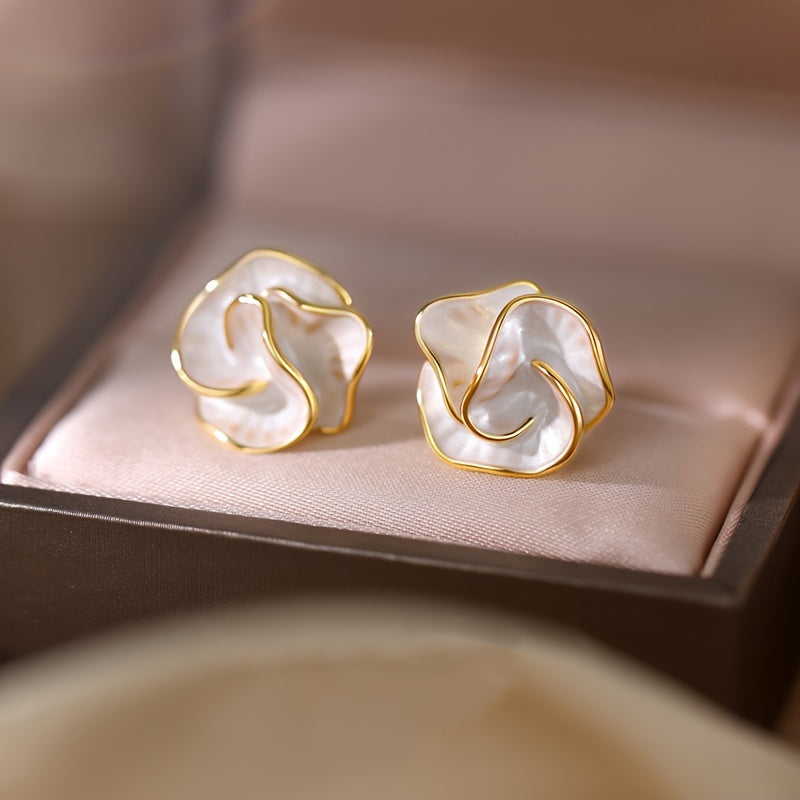 925 Silver Ear Post Elegant Camellia Flower Stud Earrings, Vintage Style, Alloy, Women's Fashion Jewelry, All-Season Accessory for Daily & Vacation Wear