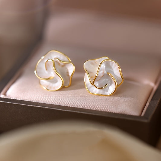 925 Silver Ear Post Elegant Camellia Flower Stud Earrings, Vintage Style, Alloy, Women's Fashion Jewelry, All-Season Accessory for Daily & Vacation Wear