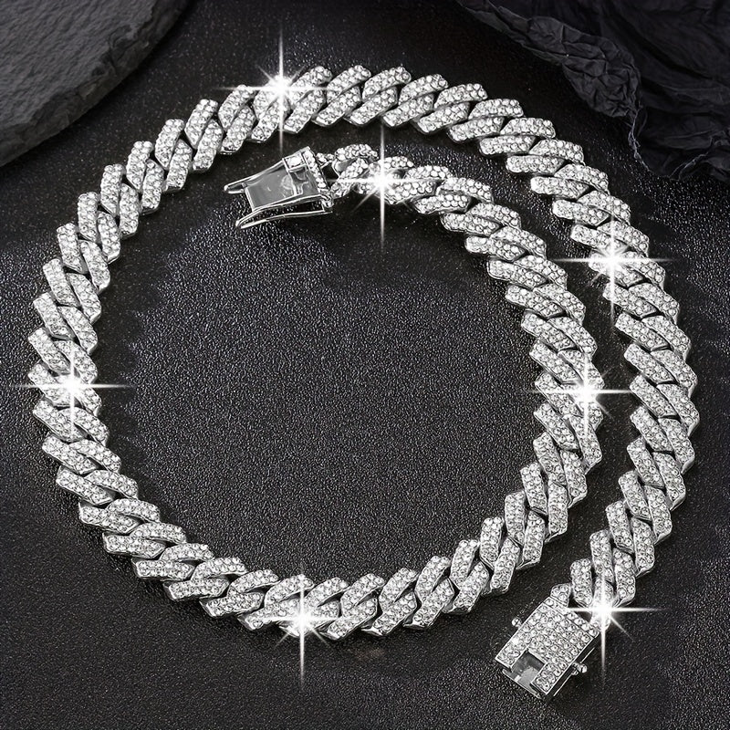 Men's Cuban Link Iced Out Necklace with Color Chains and Paved Rhinestones, Rapper CZ Cuban Chain Necklace for Women, Hip Hop Jewelry Gift