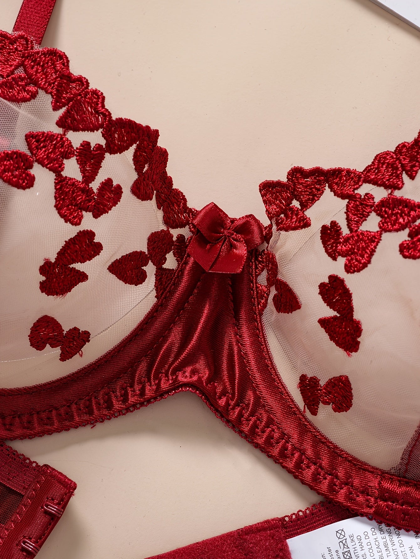 Valentine's Day Sexy Women's Semi-Transparent Embroidered Flower Underwear Set with Steel Ring