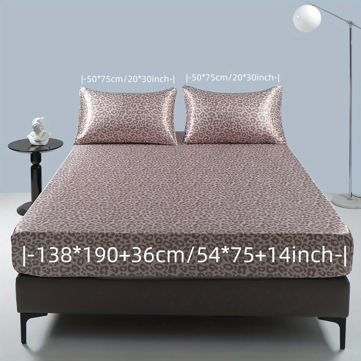 3pcs Luxurious Leopard Print Satin Sheet Set - Soft, Breathable, and Hypoallergenic for Comfortable Sleeping in Home, Dorm, and Guest Room - Includes 1 Mat and 2 Pillowcases, Easy Care and Machine Washable (Core Not Included)