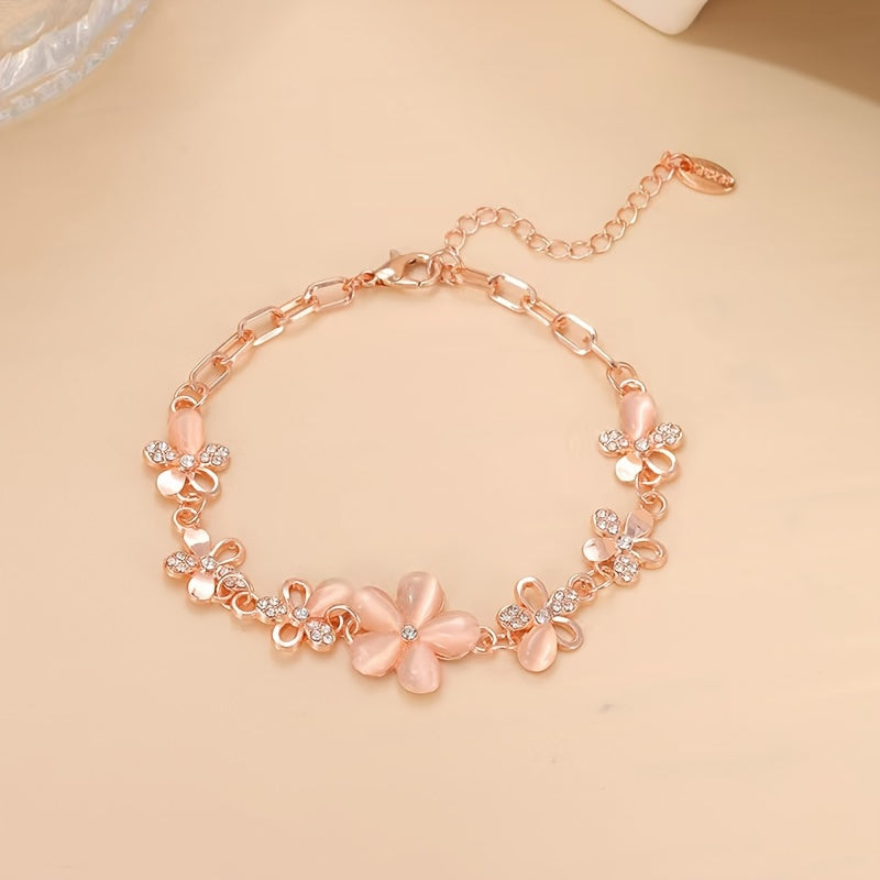 1pc Women's Light Luxury Fashion Sweet Fresh Flower Rhinestone Adjustable Bracelet