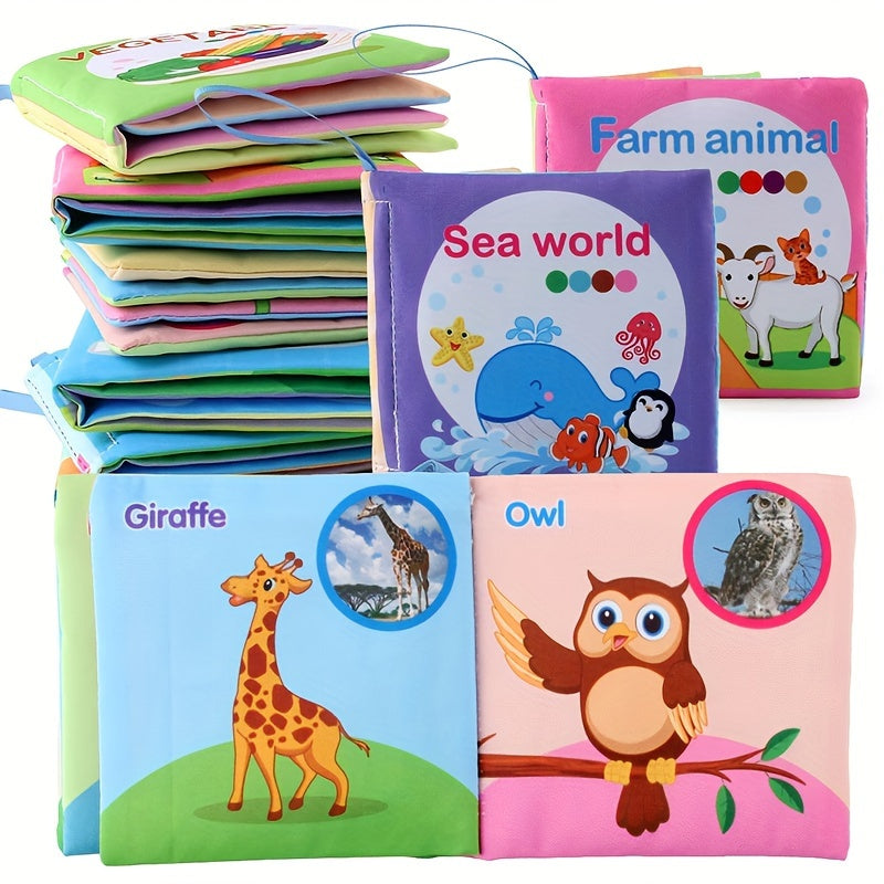 8 & 5 & 3 Soft Cloth Baby Book Sets Cognitive Cloth Books Fruit Animal Educational Toys, Early Education Cloth Books Are Tear-Resistant And Washable Cloth Books with Vivid Fruit, Animal And Ocean Themes Promote Early Learning