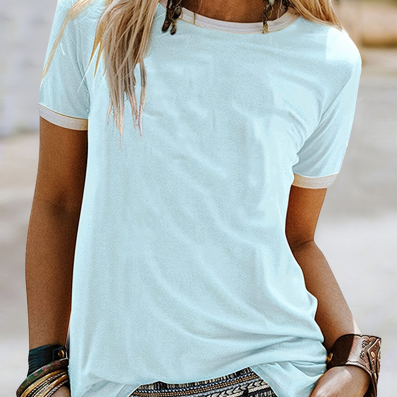 Summer Loose Crew Neck Short Sleeve Casual Simple T-shirt, Women's Clothing