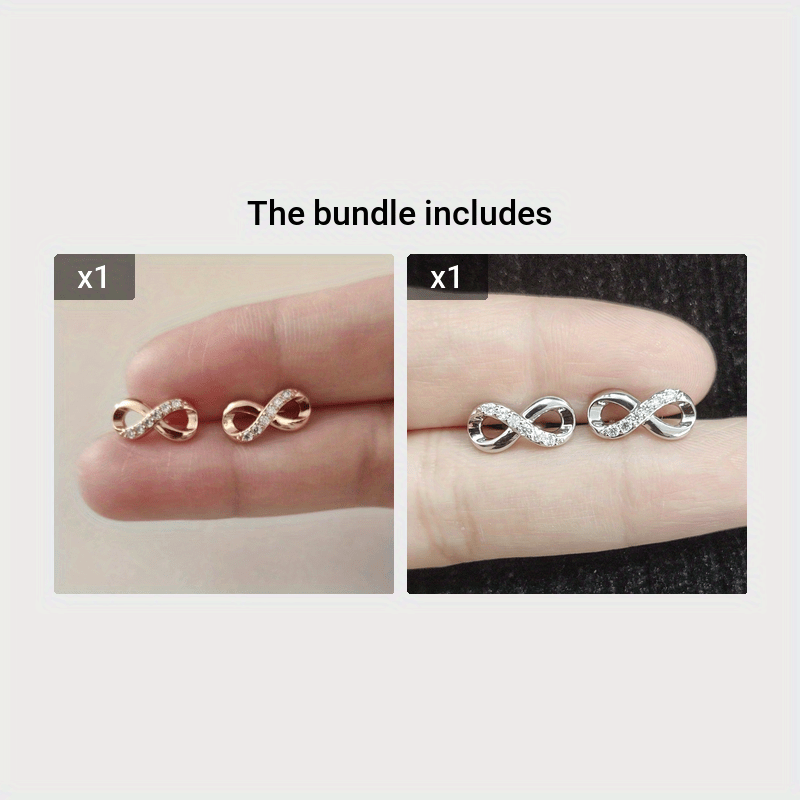Lucky Cubic Zirconia Infinity shaped Stud Earrings Silver Plated Jewelry For Women 1Pair