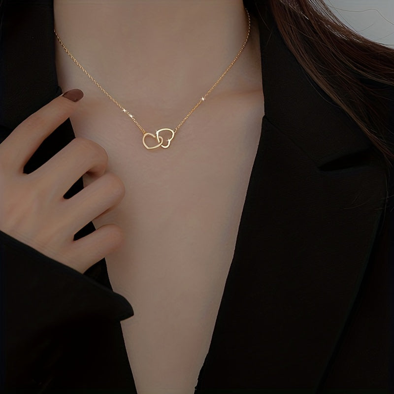 1pc, Exquisite Double Peach Heart Pendant Necklace - Stylish Metal Alloy Jewelry with Elegant Design, Perfect for Daily Wear, Party, Mothers Day, Valentines Day, and Birthdays - A Charming Clothing Accessory and Festival Gift