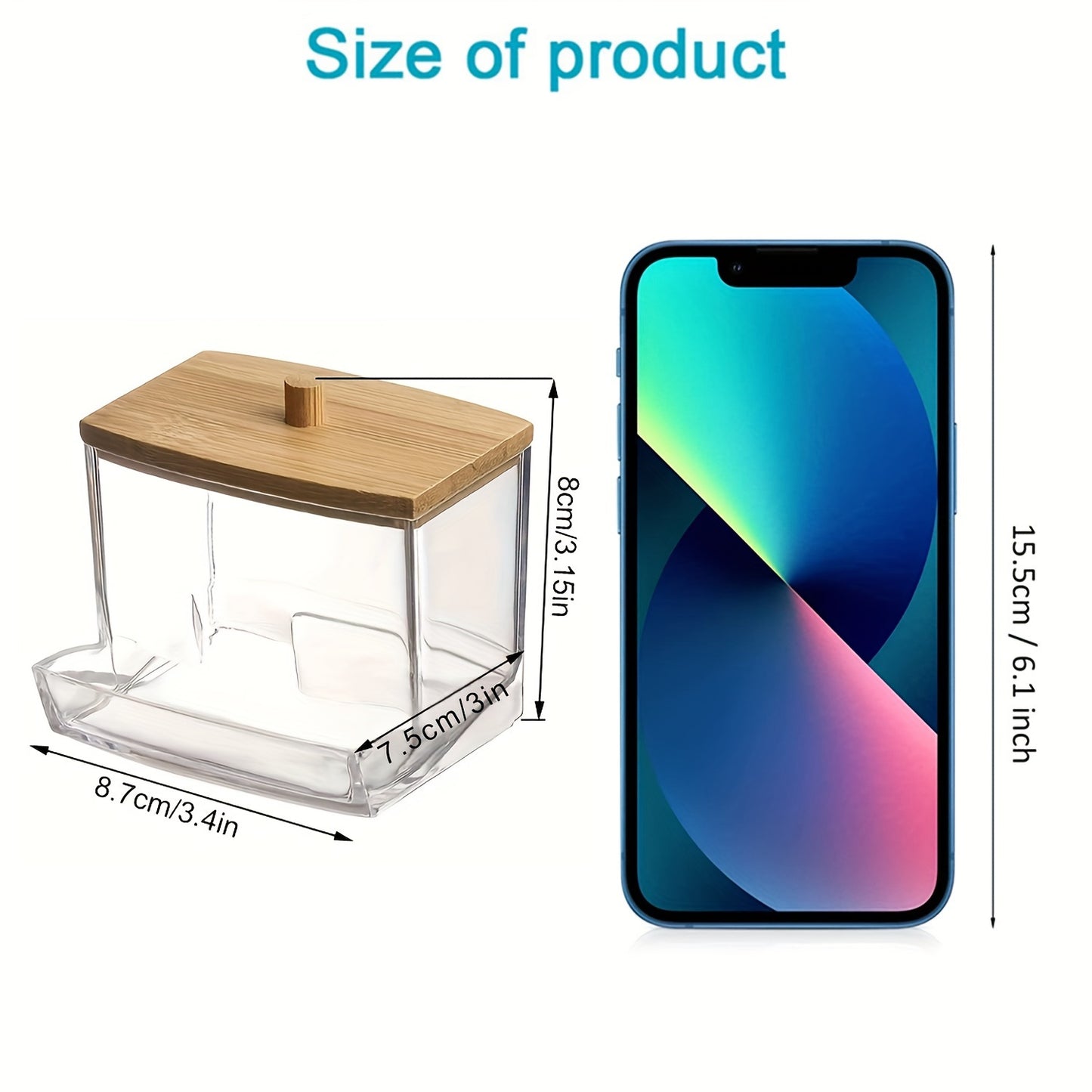 [1pc Acrylic Swab Holder] Clear Acrylic Swab Holder with Wooden Lid - 7oz Sleek, Polished Bathroom Container for Swabs & Pads | Lightweight & Easy to Install | 1pc Bathroom Accessories