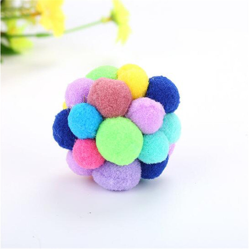 Brighten Up Your Cat's Day with Colorful Pom Pom Balls - High Quality Pet Toy!