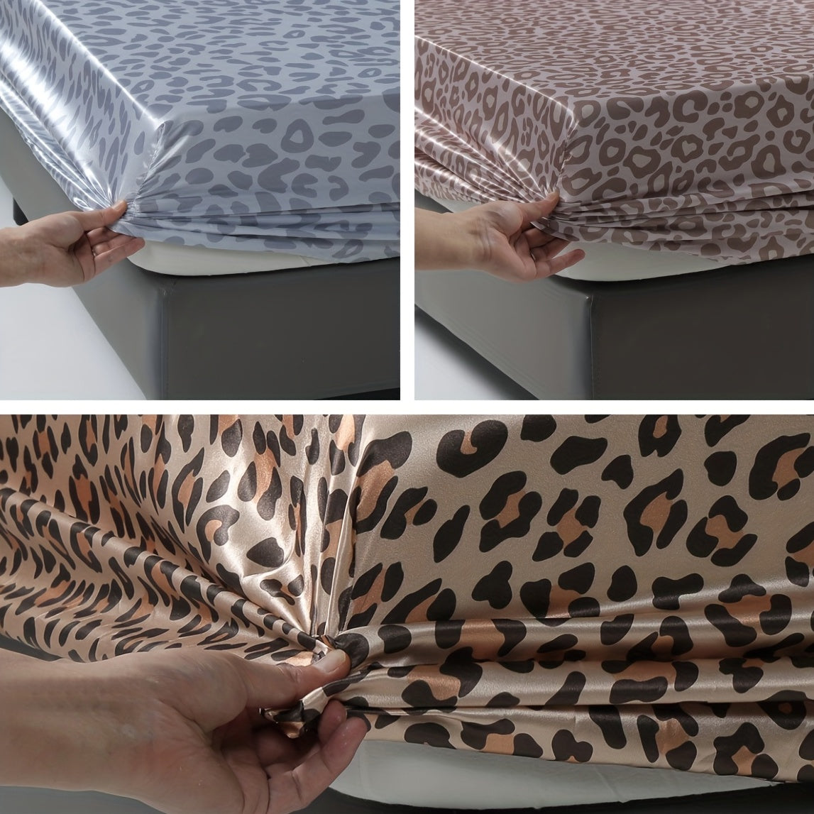 3pcs Luxurious Leopard Print Satin Sheet Set - Soft, Breathable, and Hypoallergenic for Comfortable Sleeping in Home, Dorm, and Guest Room - Includes 1 Mat and 2 Pillowcases, Easy Care and Machine Washable (Core Not Included)