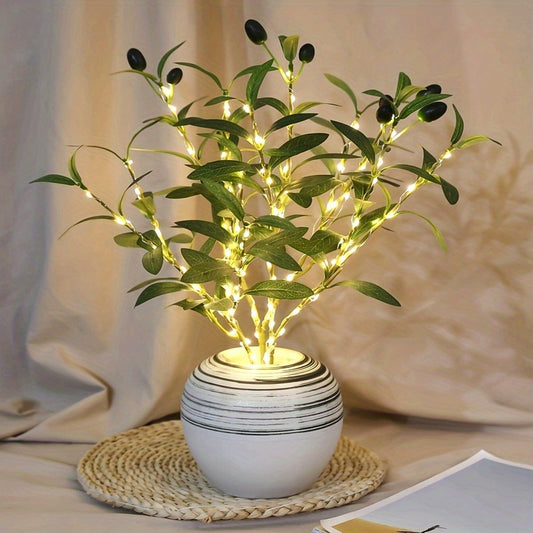 1pc Realistic Olive Branch Tree with LED Lights - Battery-Powered Indoor/Outdoor Holiday Decor, No Vase Needed, for Thanksgiving, Christmas, Valentine'S Day, Weddings & Home Decoration - Durable Branches & Trunk, Olive Tree D