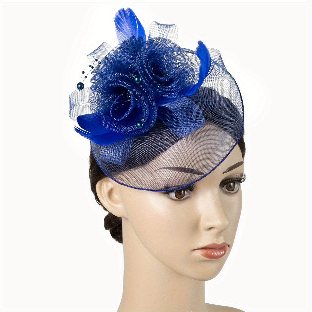 1pcs Women Mesh Flower Faux Feather Fascinator For Tea Party Birthday Horce-Racing Wedding Hat Derbyhat Church Hat