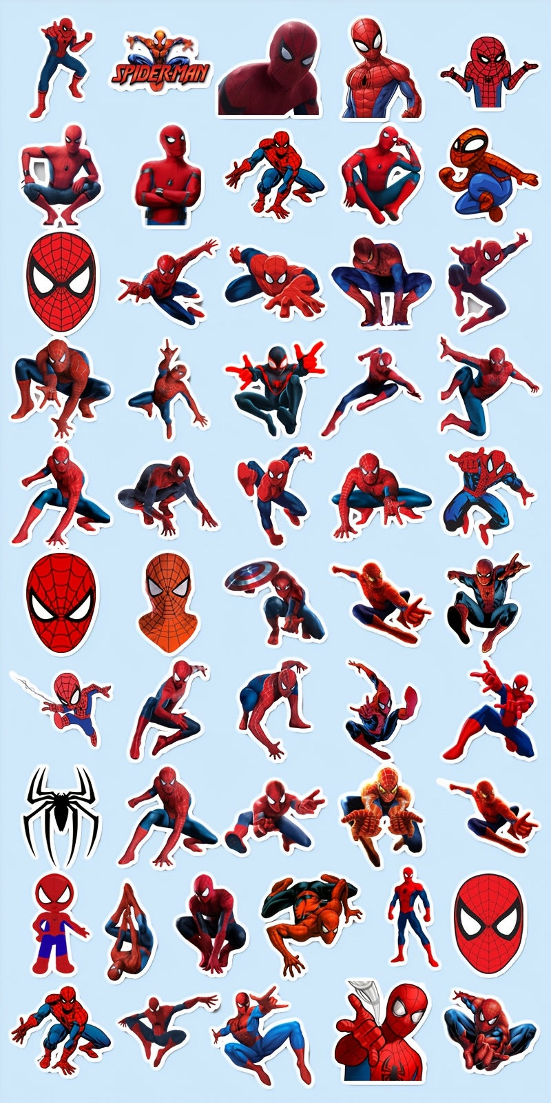 Marvel 50-Pack Spider-Man Stickers, Cartoon Character Decals, Self-Adhesive, Reusable, Paper Material, for Laptops, Travel Cases, Phones, Waterproof DIY Decoration