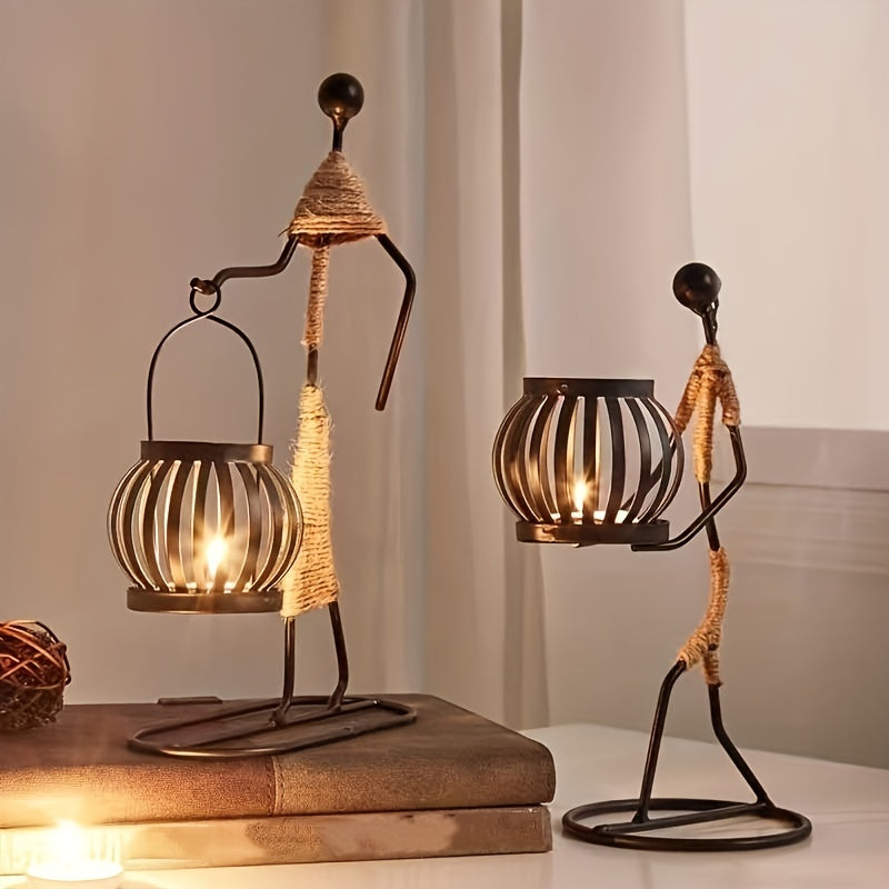 [1pc Lady Character Candle Holder] 1pc Metal Shaped Candle Holder With A Lady Character Design, Christmas Decoration, Christmas Candle Holder