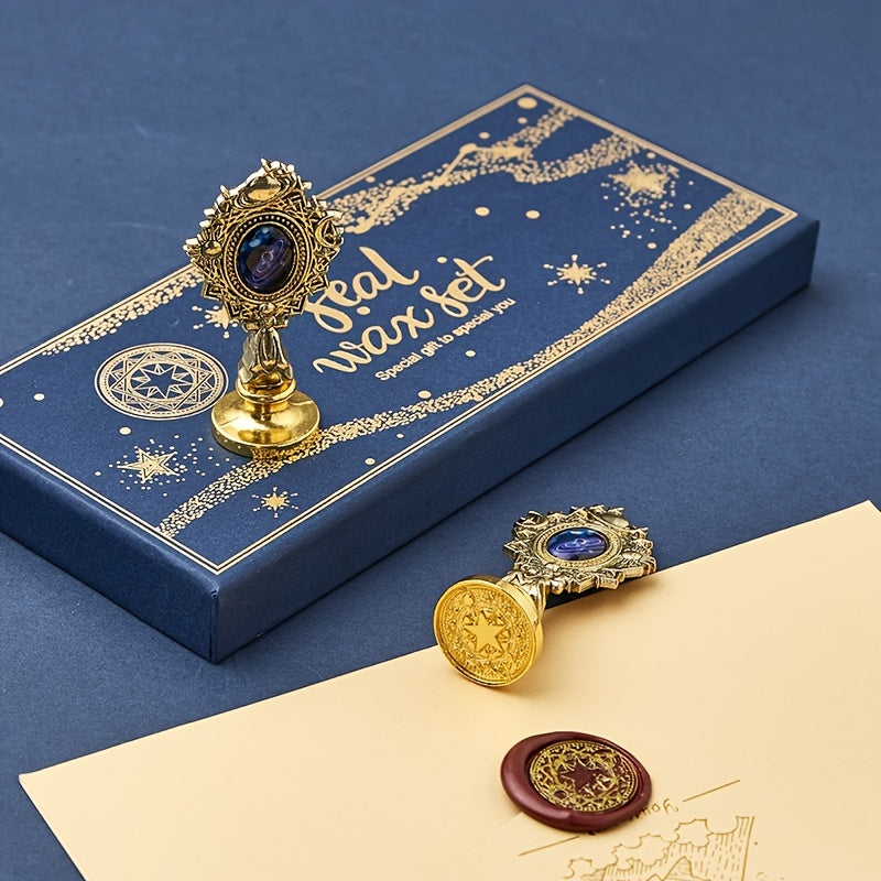 Wax Seal Stamp Kit with Gift Box, with Wax Seal Beads, 3 Wax Seal Stamp, Wax Seal Metallic Pen and Envelope, Wax Seal Kit for Gift and Decoration