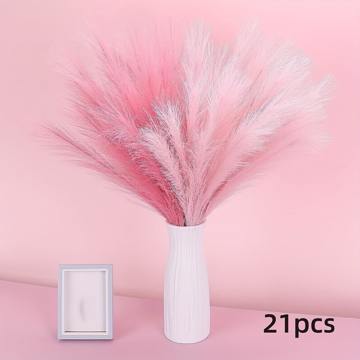 21pcs Artificial Pampas Grass - Faux Reed Feathers for Home & Wedding Decor, Perfect for Vase Display, Event Styling, Table Centerpiece, Natural Aesthetic, Minimalist Arrangement, Realistic Texture, Durable Stems, Feather Acc
