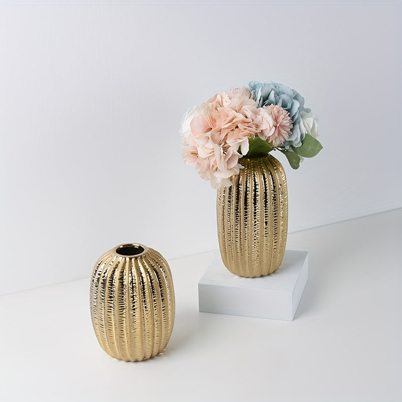 1pc Modern Simple Ceramic Vase Ornament Creative Golden Flower Vase Home Living Room Soft Decoration Dried Flower Vase