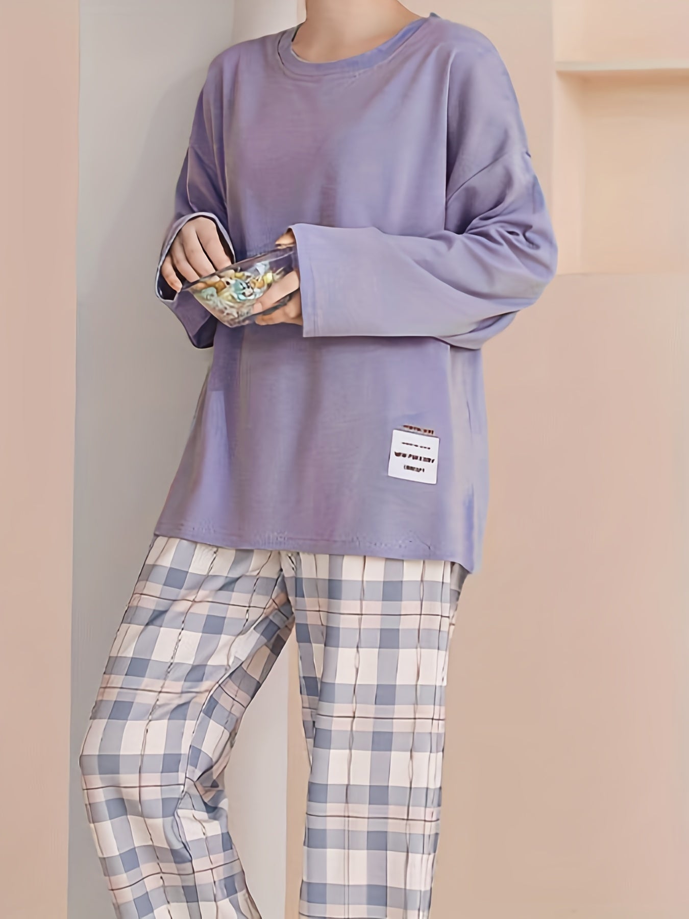 Comfortable Plaid Long Sleeve Pajama Set, Spring and Autumn Casual Home Wear Set, Casual Long Sleeve Pajama Set
