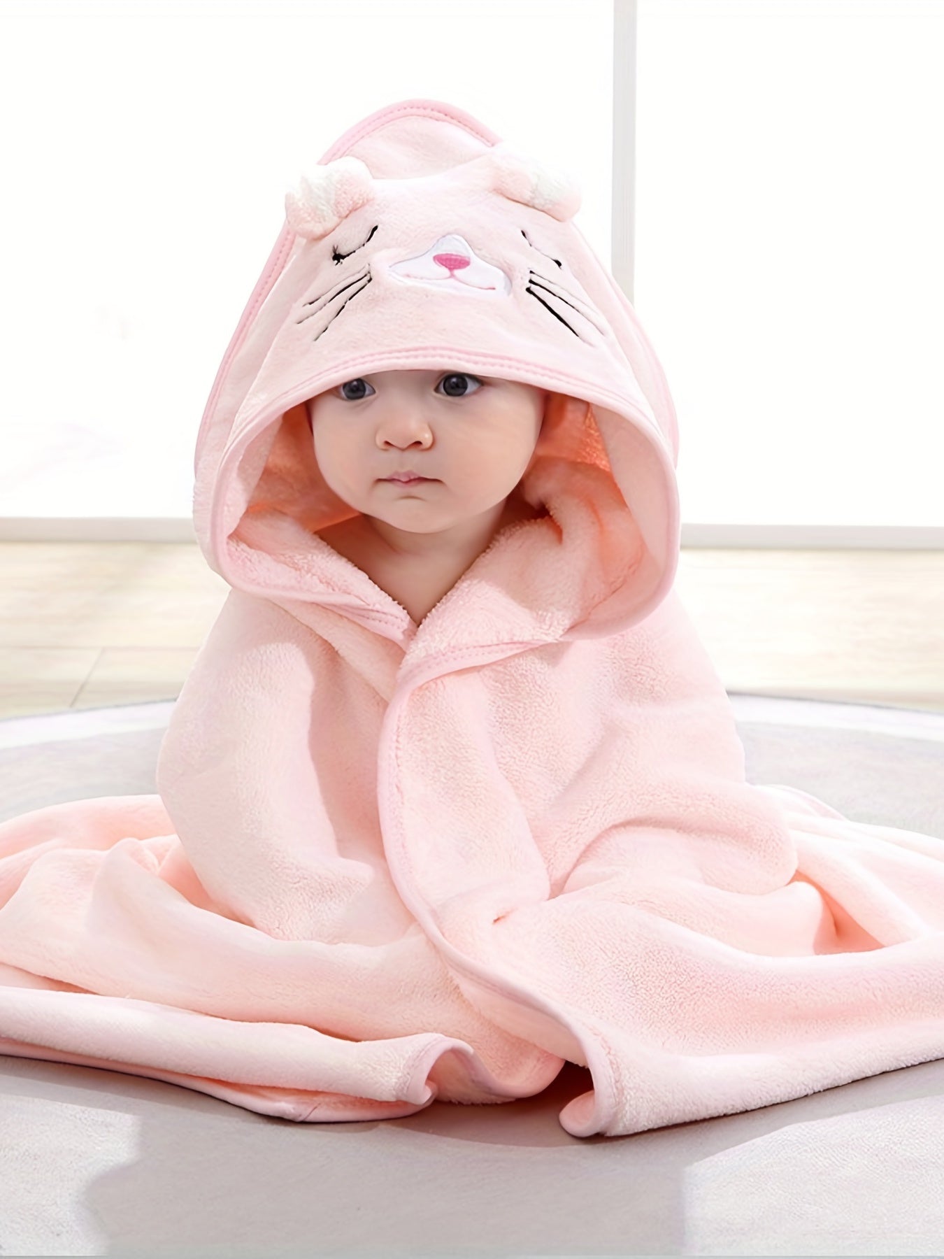 Super Absorbent Microfiber Baby Bathrobe - Adorable Elephant Hooded Towel with Matching Hat, Soft & Cozy for Boys and Girls 0-2 Years, Cartoon Design, Machine Washable, Baby Bath Accessories