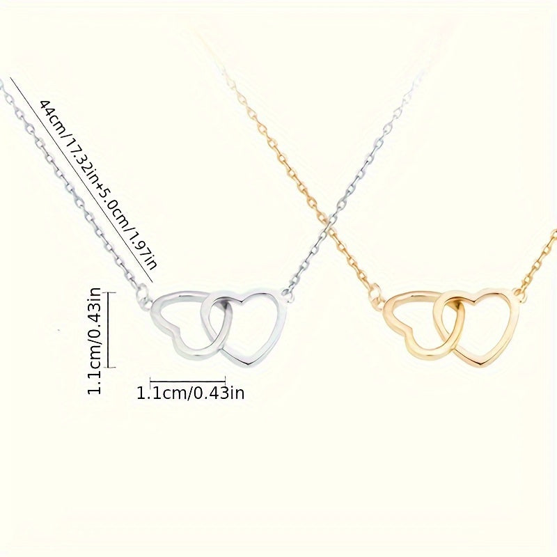 1pc, Exquisite Double Peach Heart Pendant Necklace - Stylish Metal Alloy Jewelry with Elegant Design, Perfect for Daily Wear, Party, Mothers Day, Valentines Day, and Birthdays - A Charming Clothing Accessory and Festival Gift
