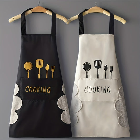 1pc Polyester Kitchenware Printed Apron With Pockets, Adjustable Oil & Stain Resistant Halter Apron For Chef Gardening Cooking Baking Florist Shop Painting Pinafore Barista, Bib Overalls