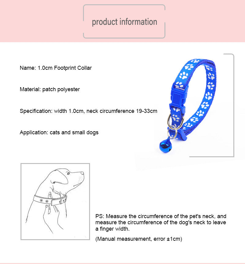 Rainbow Cute Bell Collar with Adjustable Buckle and Paw Print Design for Cats