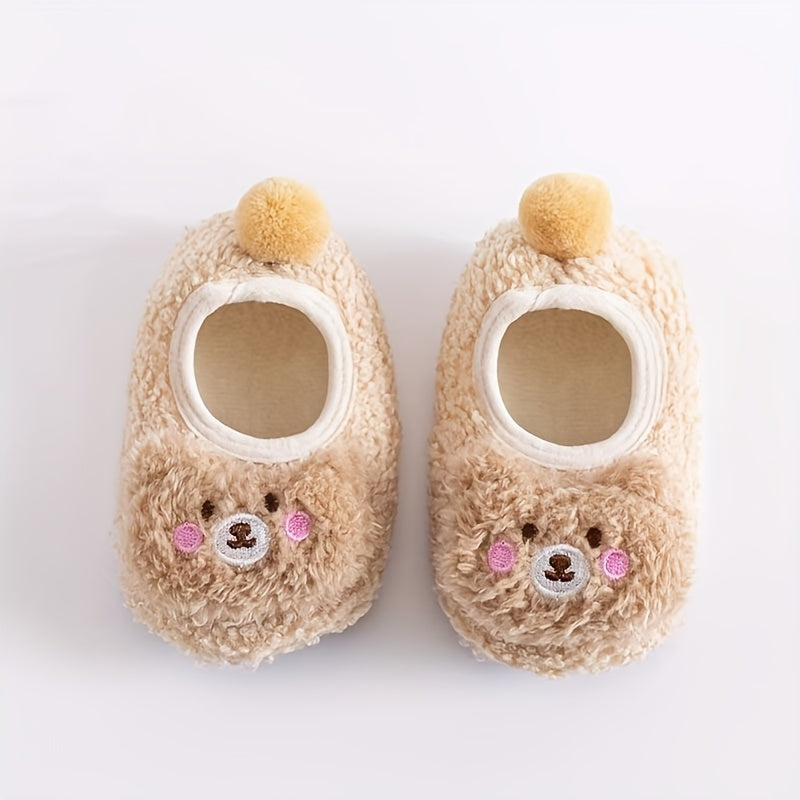 Baby Bear Slippers & Socks - Soft-Soled Non-Slip Indoor/Outdoor First Walkers, Cute Pink & Brown Teddy Bear Design with Paw Print Sole, All-Season Breathable -like (Hand Wash Only) for & ( &)