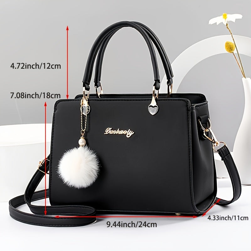 [Faux Leather Shoulder Handbag] Elegant Faux Leather Handbag - Lightweight Solid Color Shoulder Bag with Tassel Embellishment, Adjustable Strap, Zipper Closure, Polyester Lined, Edge Paint Detail - Available in Multiple Color