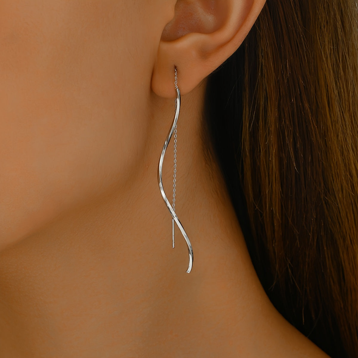 1 Pair of Temperament Simple Wave Adjustable Tassel Ear Wire Earrings