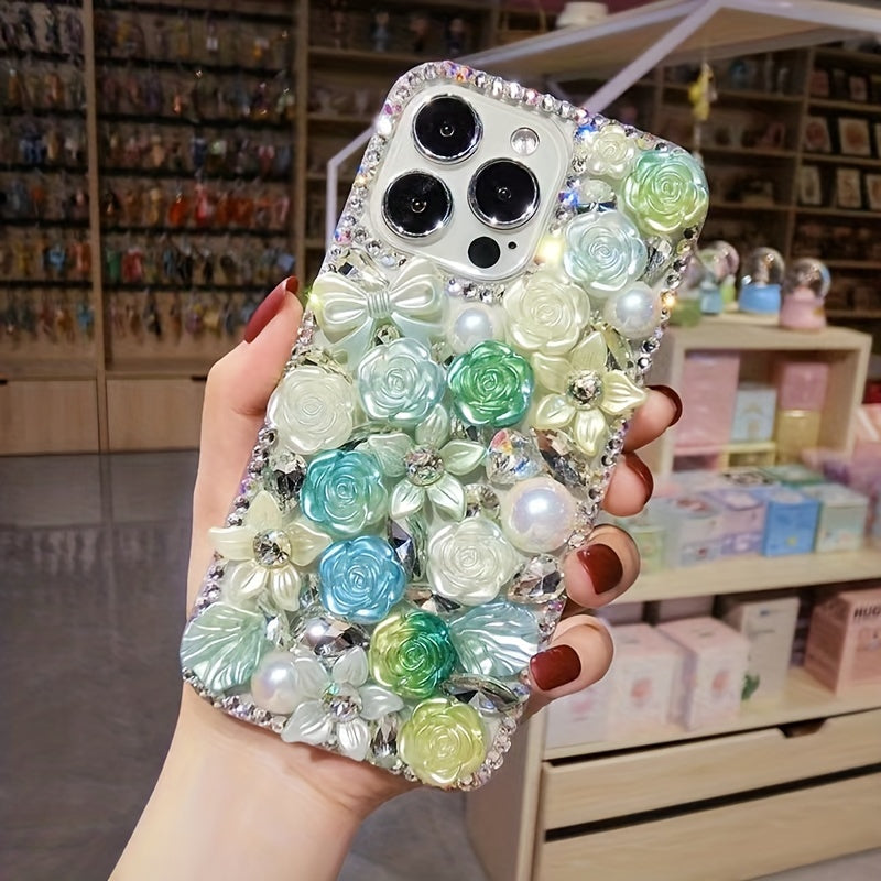 Phone Case - Fashionable And Luxurious Colorful Resin Flower Phone Case with Rhinestones And Pearls, Suitable for Iphone 17 Pro Max/16 Plus/Xr/7G, Designed to Prevent Drops