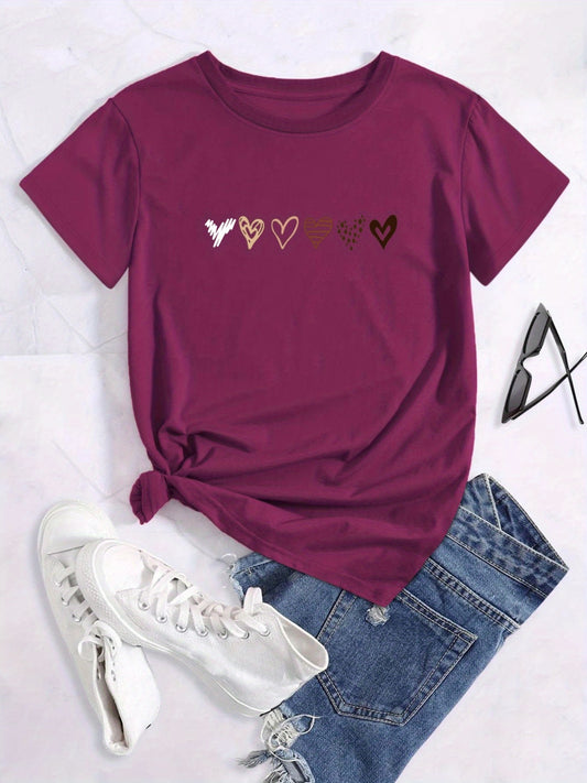 Chic Heart Motif Womens T-Shirt - Soft, Breathable Fabric - Perfect for Spring & Summer Leisurewear