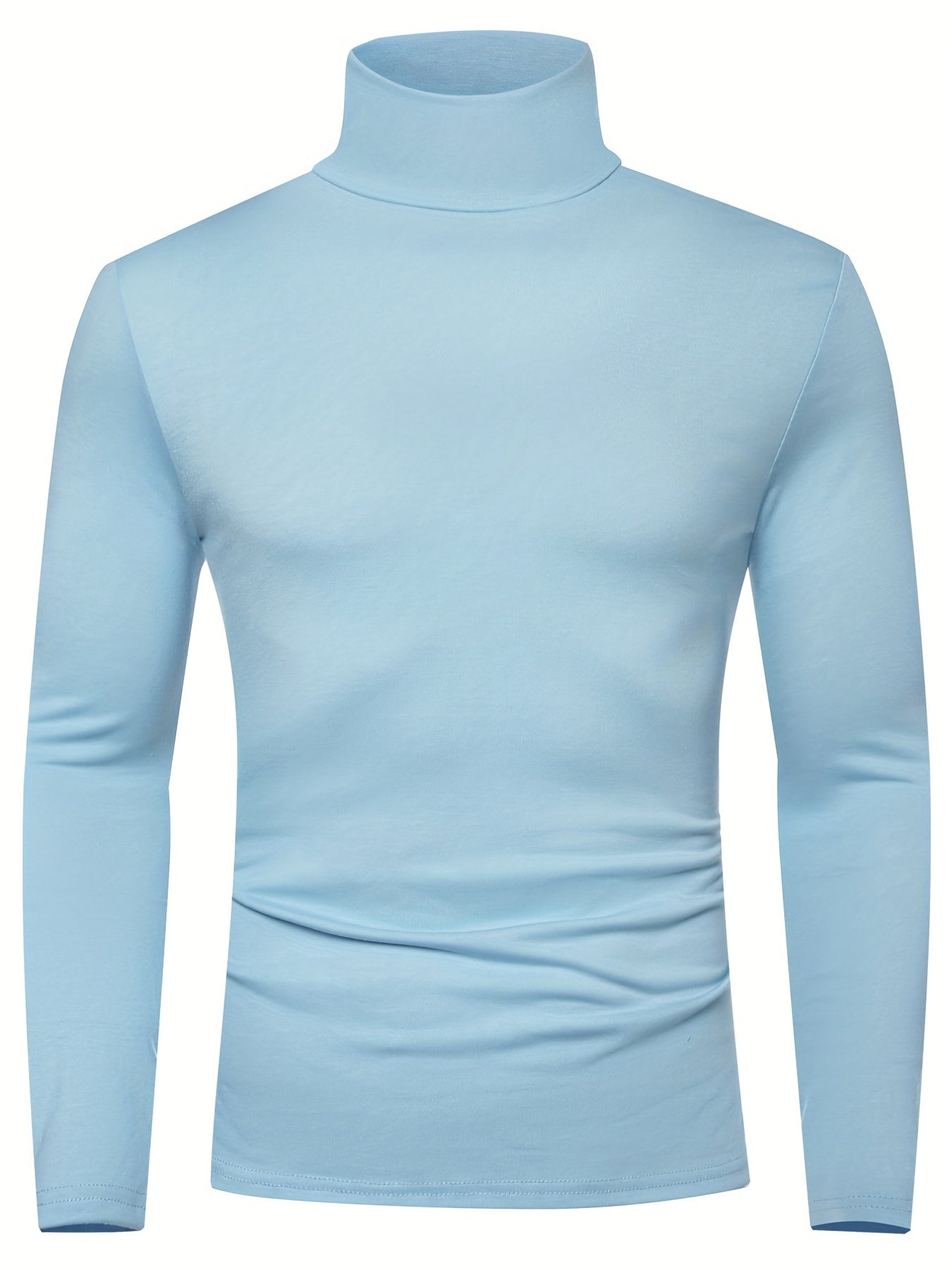 Fashionable White Base Layer Solid Color High Neck Men's Long Sleeve T-Shirt