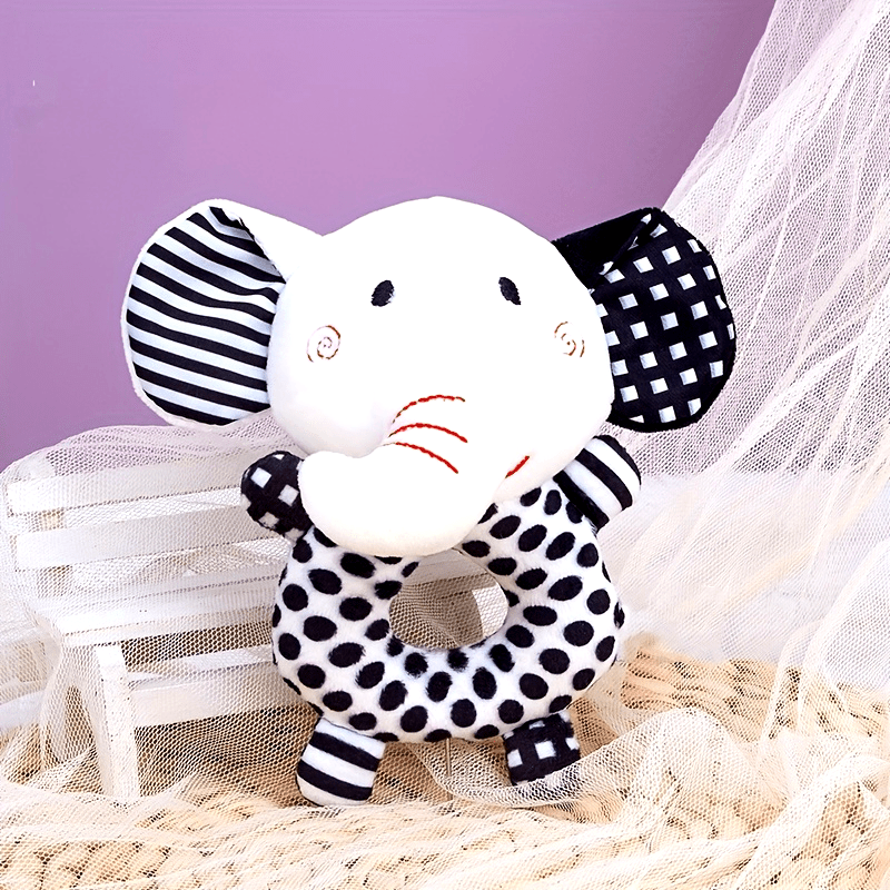 [Gift Ready, Baby Rattle] Black and White Baby Rattle Toy | Soft Texture, Polyester Fiber, Colorful Yarn Ball, Hand Grip Stick, Perfect Gift for Youngsters